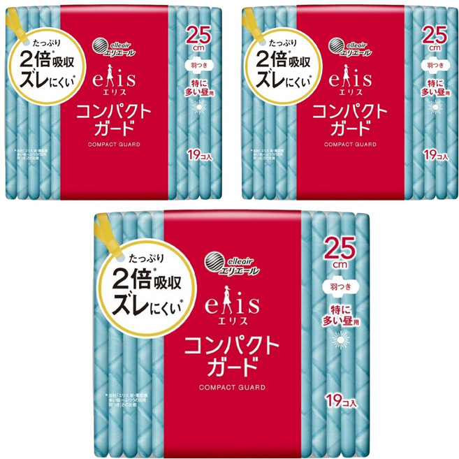 elleair 艾黎艾爾 elis 愛麗思 極致薄衛生棉 護翼型, 日用量多安心(25cm), 19片, 3包