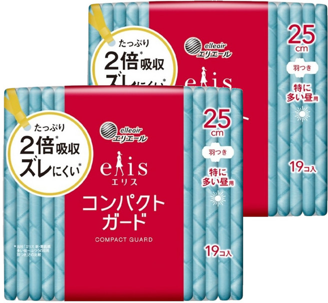 elleair 艾黎艾爾 elis 愛麗思 極致薄衛生棉 護翼型, 日用量多安心(25cm), 19片, 2包