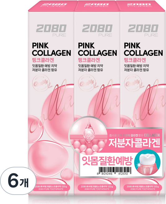 2080 퓨어 핑크 밸런스 잇몸치약, 120g, 6개