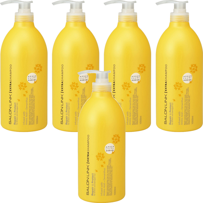 KUMANO 熊野油脂 SALON LINK胺基酸蠶絲蛋白洗髮精 金木犀桂花香 無矽靈 滋潤秀髮保濕, 1L, 5瓶