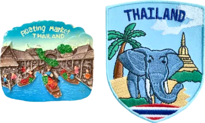 A-ONE 匯旺 泰國 水上市場磁鐵磁力貼 + 泰國 大象 貼布繡2件組, 泰國水上市場 + 泰國大象