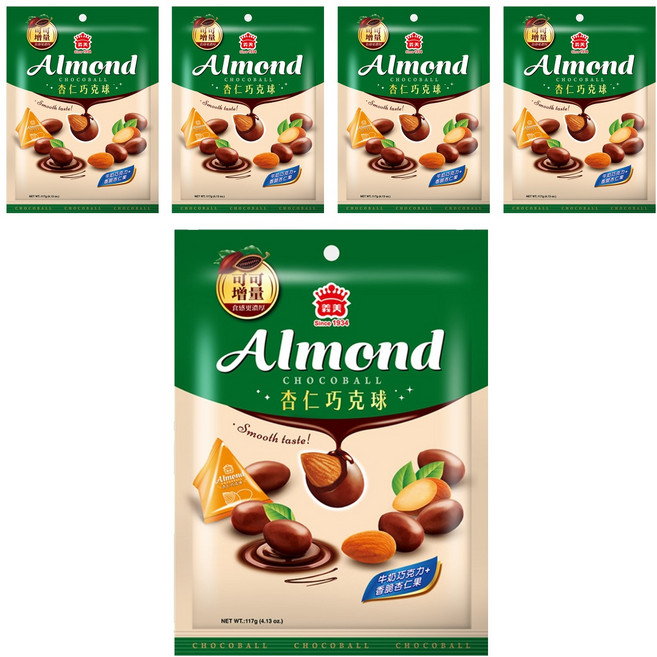 義美 杏仁巧克球 牛奶巧克力, 117g, 5袋