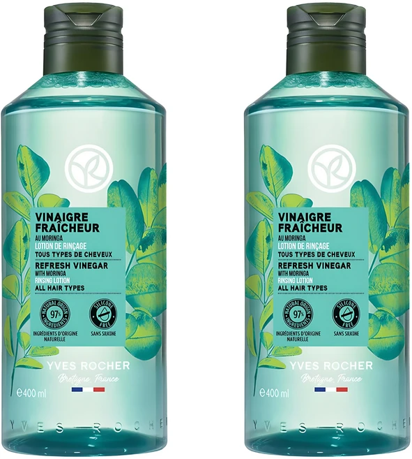 이브로쉐 리프레쉬 비니거 위드 모링가 린싱 로션 올 헤어 타입스 두피린스 그린 보태니컬 향, 400ml, 2개 - 쿠팡
