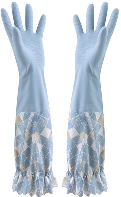 加絨洗碗橡膠手套, 藍色, 45 x 14 x 14cm, 1組