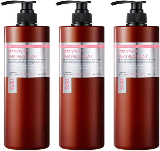 하라즈 맥주효모 헤어트리트먼트 베이비파우더향, 1L, 3개