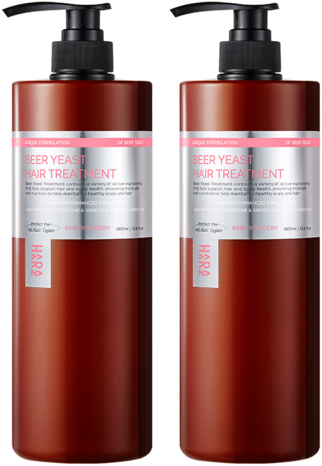 하라즈 맥주효모 헤어트리트먼트 베이비파우더향, 1L, 2개