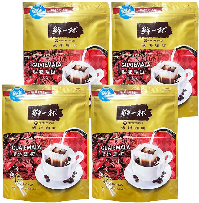 鮮一杯 瓜地馬拉濾掛咖啡新鮮袋, 11g, 12包, 4袋