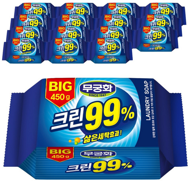 무궁화 BIG 99% 크린 세탁비누, 450g, 16개