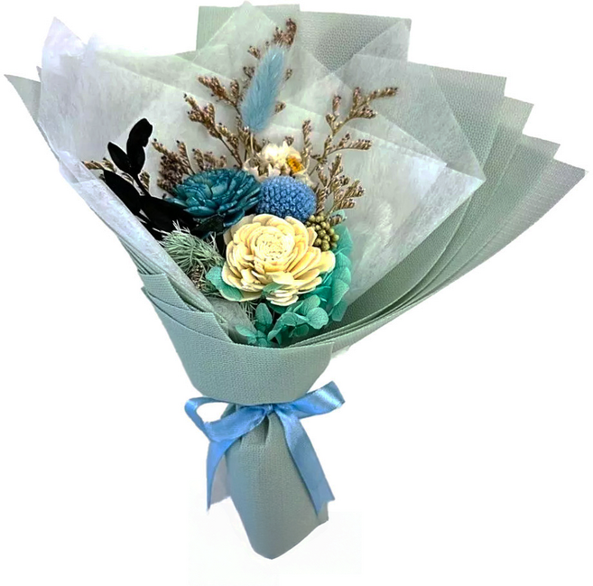 A-ONE 匯旺 白藍索拉玫瑰花藍色大球花繡球花永生花束 乾燥花束 AE-FBQ19 30g, 混合色