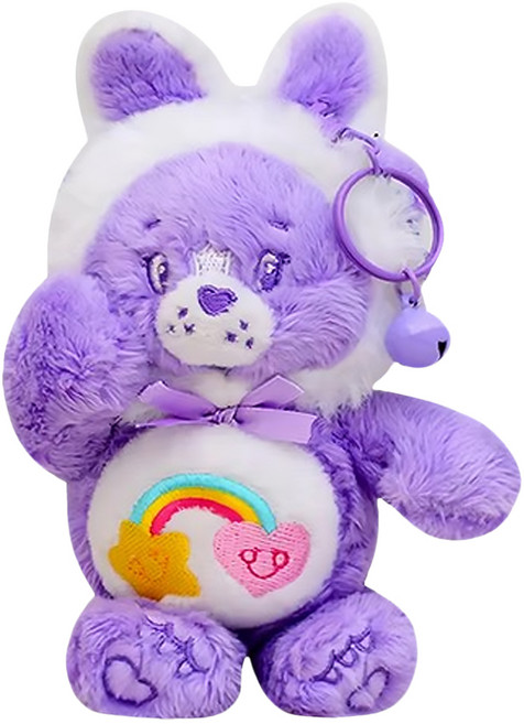 Care Bears 美國彩虹熊愛心熊兔子系列 可脫帽正版授權毛絨玩偶吊飾鑰匙圈 17 x 13cm 60g, 17cm, 紫色小熊, 1個