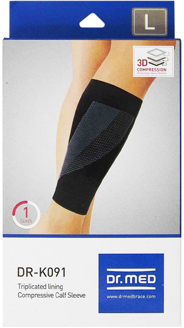 Dr.MED 三重加壓小腿套 特殊織法 輕薄舒適, 黑色 + 灰色, 1個