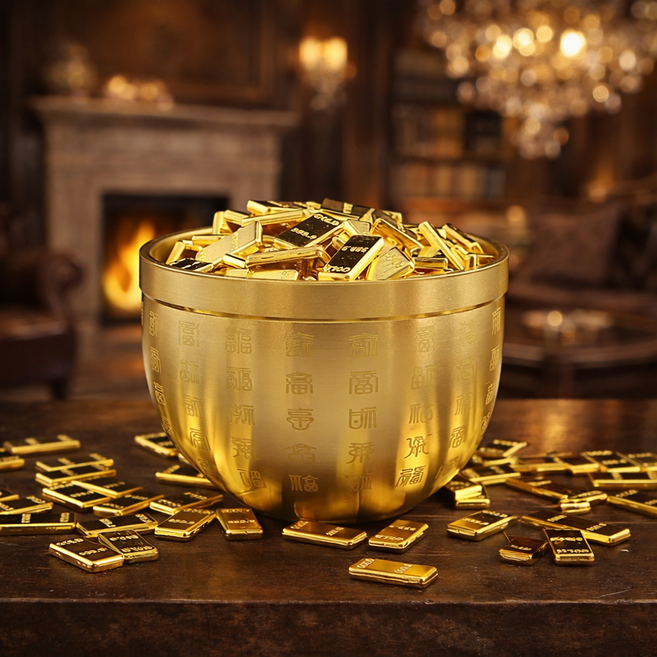 살림만렙 금전운 부르는 금괴 보물단지 미니어쳐 풍수 인테리어 소품, 골드