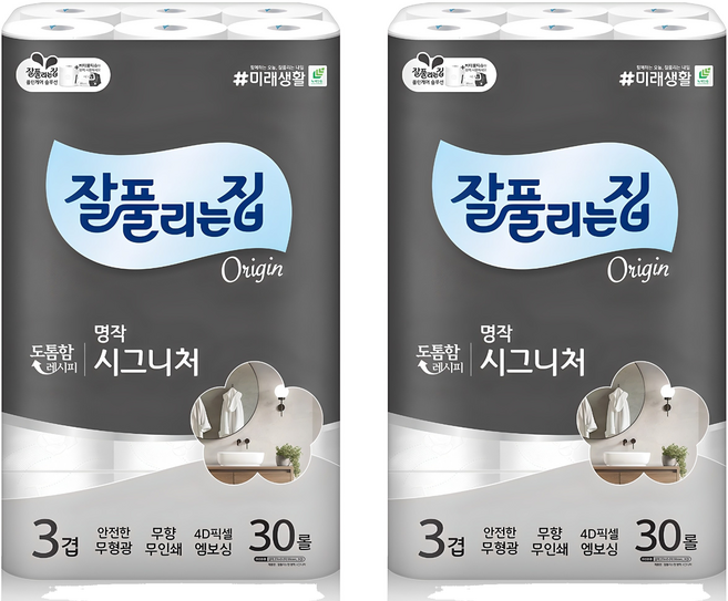 잘풀리는집 명작 시그니처 3겹 고급롤화장지, 27m, 30개입, 2개