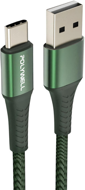 POLYWELL 寶利威爾 USB To Type-C 編織充電線 適用安卓手機 行動電源 PW15-W45-A347, 0.5m, 綠色, 1條