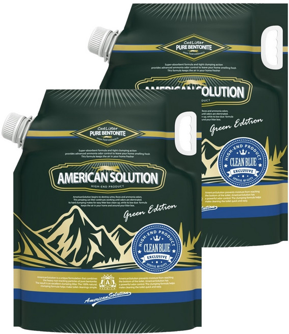 아메리칸솔루션 응고형 그린에디션 고양이 모래, 9.07kg, 2개, 클린블루
