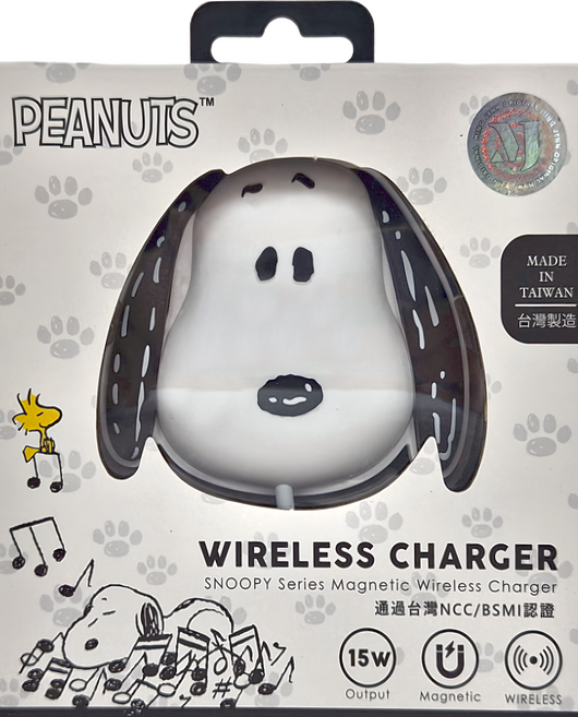 MING JENN 明震 PEANUTS 磁吸無線充電盤 附底座 15W, 史努比 白色, 1個