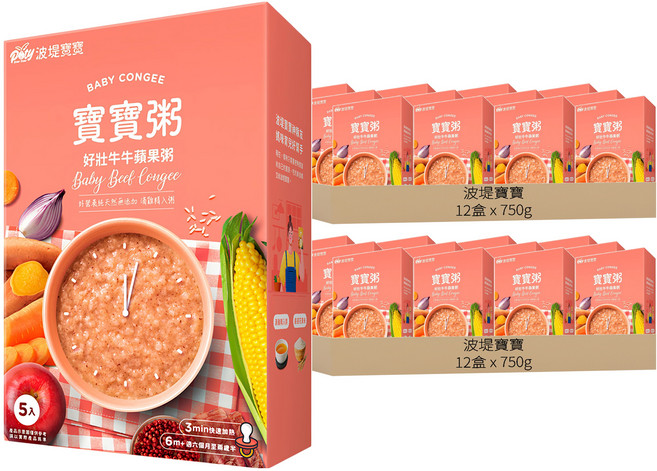 波堤寶寶 寶寶粥 好壯牛牛蘋果, 750g, 24盒
