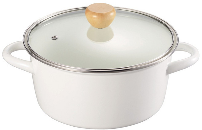 琺瑯雙耳鍋, 20cm, 白色, 1個