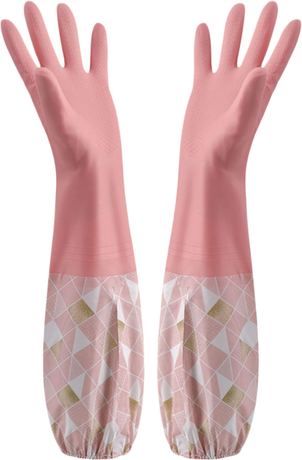 加絨洗碗橡膠手套, 粉色, 45 x 14 x 14cm, 1組