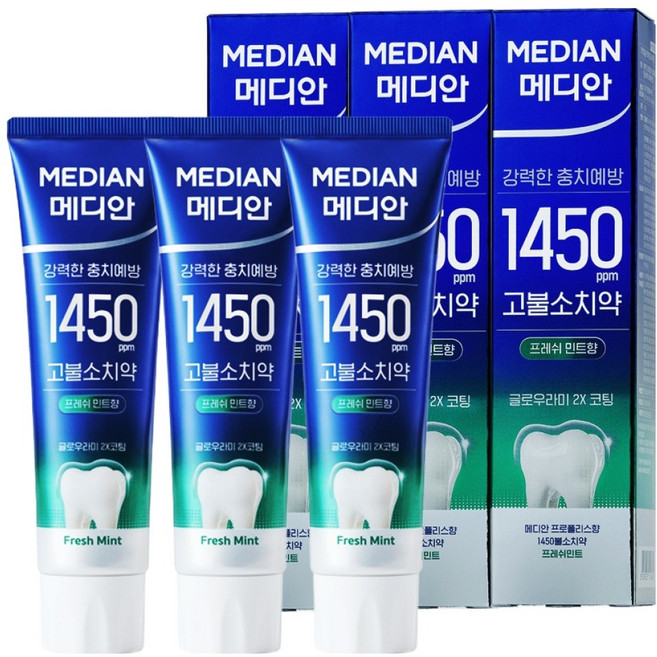 메디안 국내 제조 1450 프레쉬민트향 고불소 치약, 100g, 3개