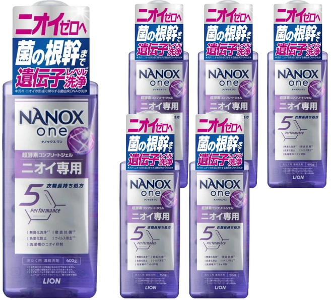 LION 獅王 NANOX one 奈米樂超濃縮抗菌洗衣精 室內晾衣 紫色, 600g, 6瓶
