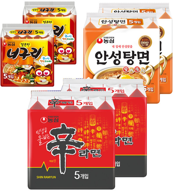 농심 신라면 120g 10p + 안성탕면 125g 10p + 너구리 120g 10p, 1세트