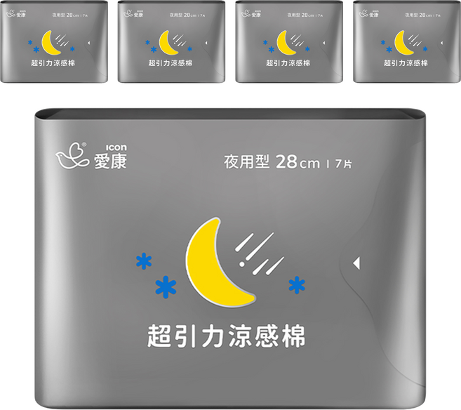 icon 愛康 超引力涼感衛生棉, 夜用型(28cm), 7片, 5包