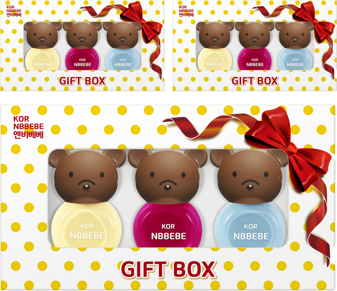 NBBEBE 兒童化妝品 幼兒指甲油 3件組禮盒, 奶油檸檬 + 鮮豔粉 + 奶油藍, 3個