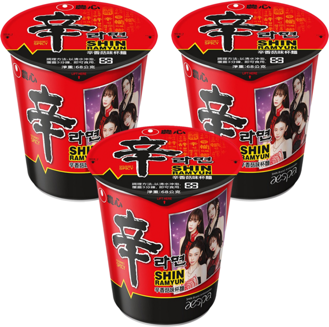 NONGSHIM 農心 辛拉麵 辛香菇味 杯麵 68g, 3入