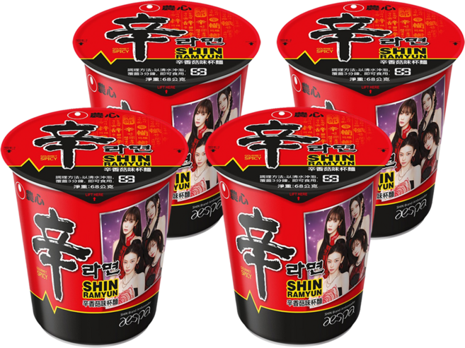 NONGSHIM 農心 辛拉麵 辛香菇味 杯麵 68g, 4入