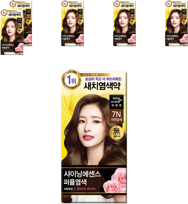 미쟝센 올뉴 샤이닝에센스 퍼퓸 염색제, 7N자연갈색, 6개