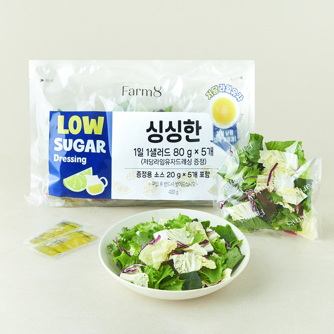 팜에이트 싱싱한 1일 1샐러드 80g x 5개 + 저당라임유자드레싱, 400g, 1개