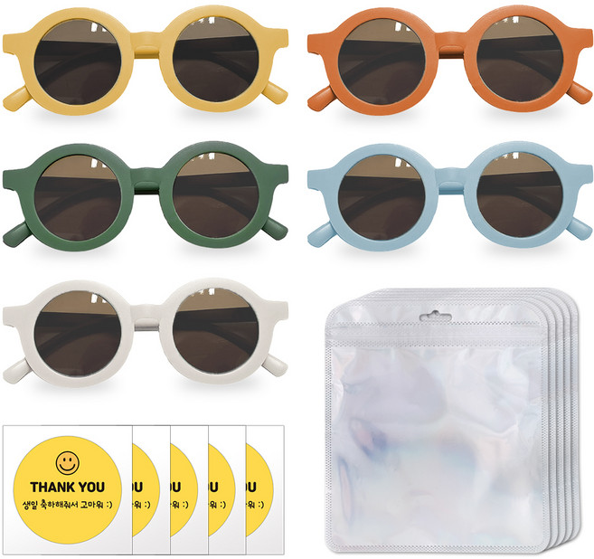 유아 선글라스 어린이집 생일선물 답례품 포장세트, 원형, 5세트
