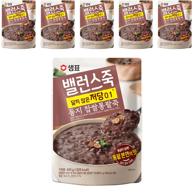 샘표 밸런스죽 동지 찹쌀통팥죽, 420g, 6개