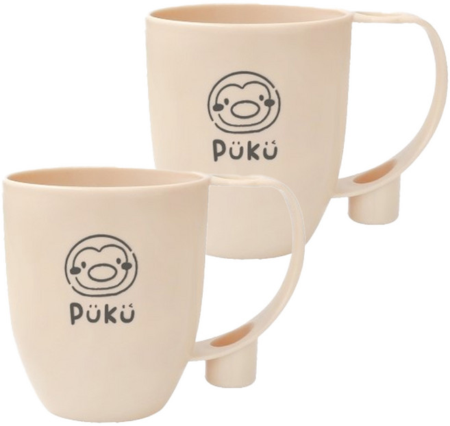 PUKU 藍色企鵝 漱口杯 台灣製 好握把手 水果印圖 240ml, 黃色, 2個