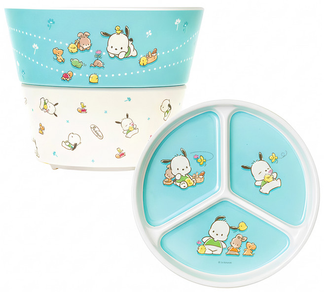 韓國 DAYNEEDS 三麗鷗明星系列 帕恰狗 餐具3件組, 1組, 分隔餐盤 + 大碗 + 小碗, 帕恰狗款 白色 + 藍色