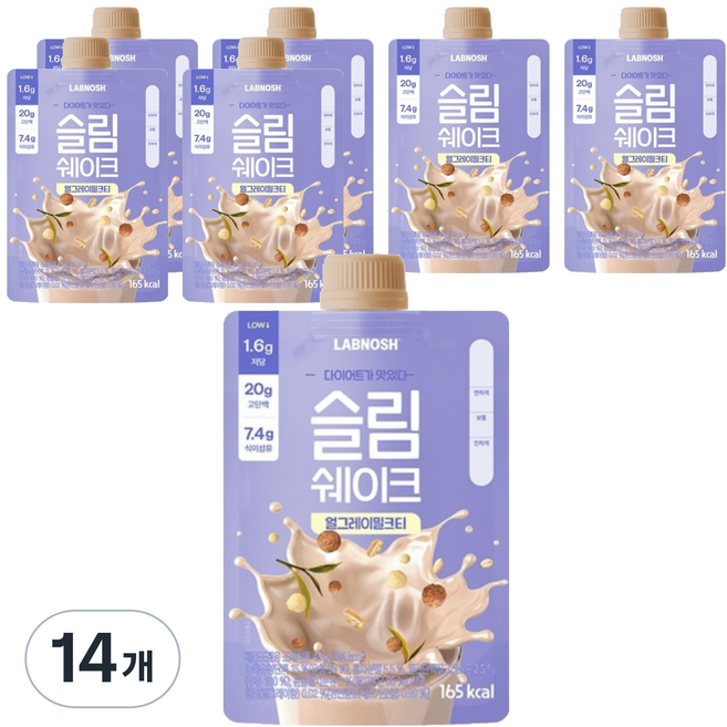 랩노쉬 슬림쉐이크 얼그레이 밀크티, 45g, 14개