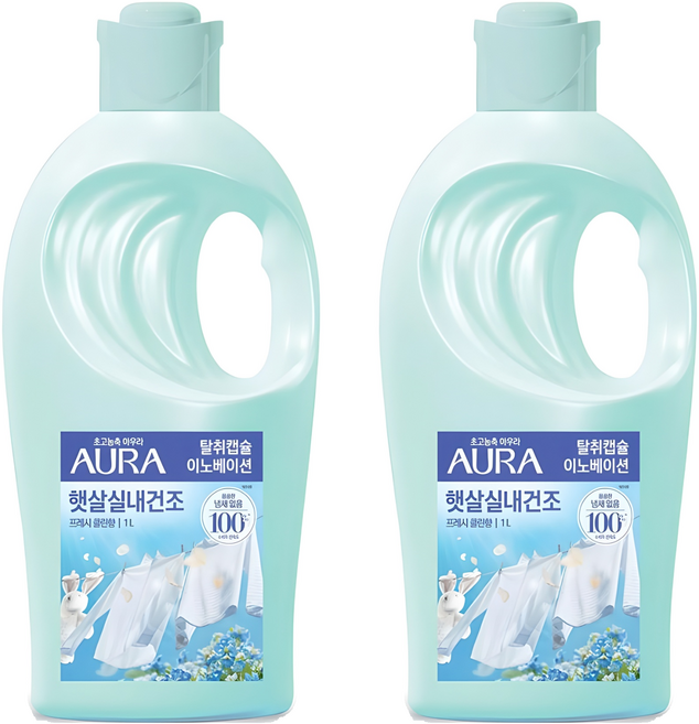 아우라 햇살 실내 건조 섬유유연제 프레시클린 본품, 1L, 2개