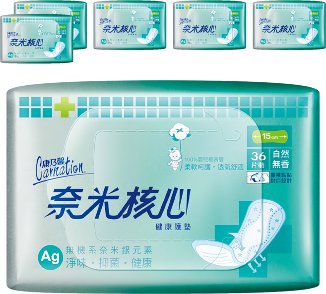 康乃馨 奈米核心健康護墊 自然無香, 15cm, 36片, 6包