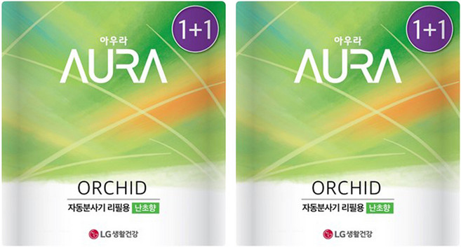 아우라 자동분사 방향제 리필 1 + 1, 560ml, 2개, 난초향