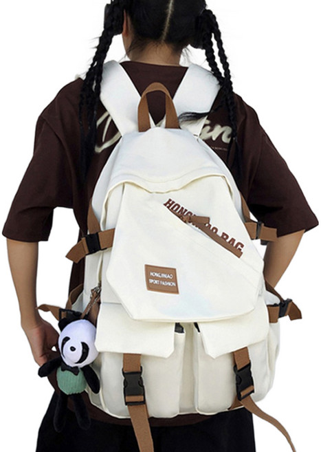 日系簡約無印風新款純色多層次魔術大空間收納出國登機防撥水雙肩抗震後背包 電腦包 減壓 470g, 白色