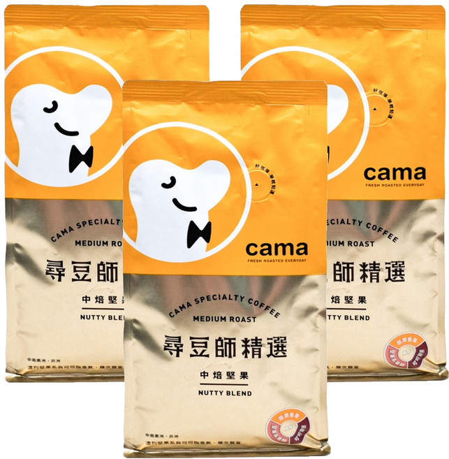 cama cafe 尋豆師精選 咖啡豆 中焙堅果, 咖啡豆(無研磨), 454g, 3包