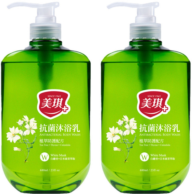 美琪抗菌沐浴乳 白麝香 添加日本綠茶萃取, 680ml, 2瓶