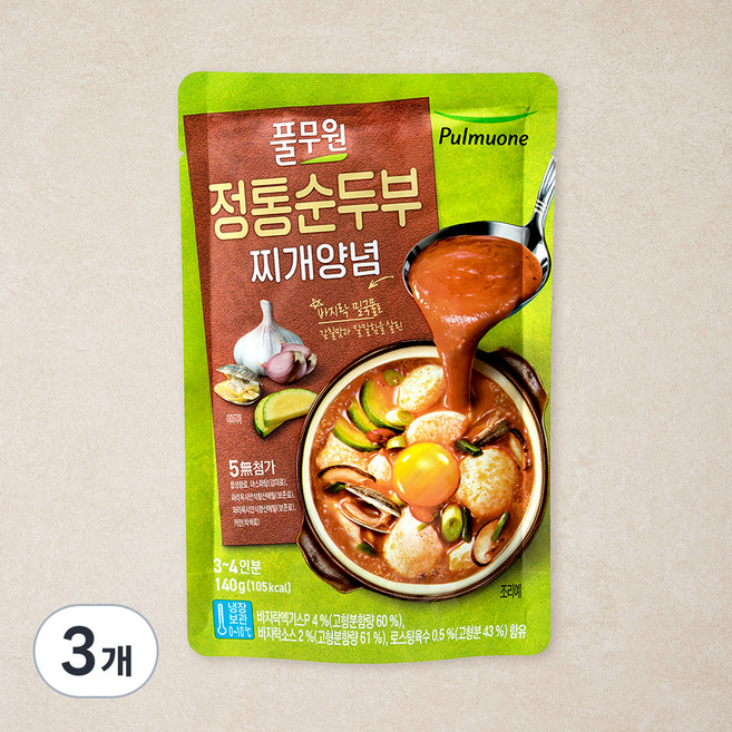 풀무원 정통순두부 찌개양념, 140g, 3개