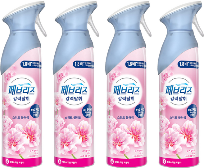 페브리즈 에어 실내 탈취제 스위트 블러썸 본품, 165g, 4개