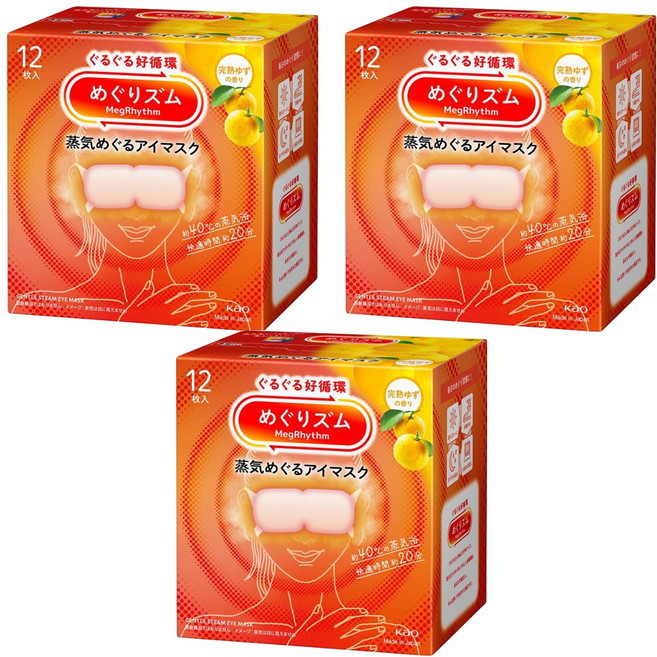 Kao 花王 MegRhythm 美舒律 蒸氣眼罩 日本柚子香, 12個裝, 3個