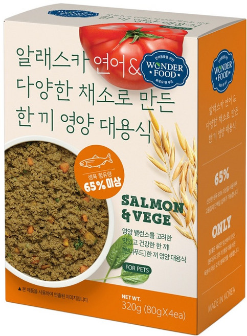 원더푸드 전연령용 강아지 한 끼 영양 대용식 사료 4p, 연어, 320g, 1개