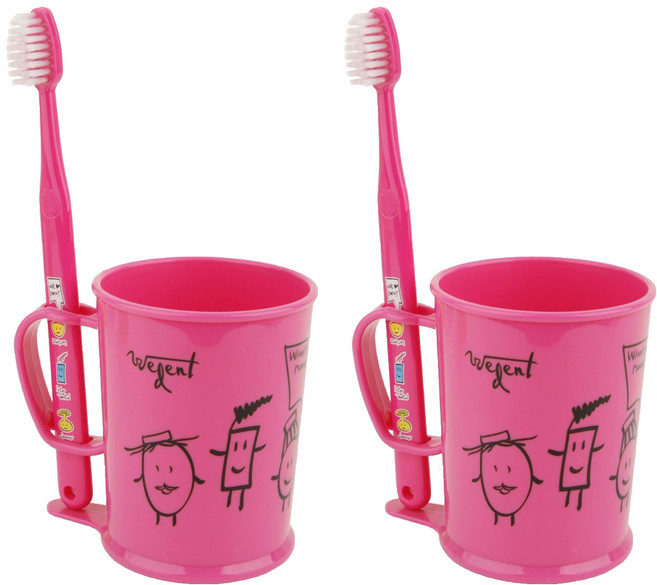 위덴 어린이 주니어 양치컵 세트 핑크 3~5세용, 2세트