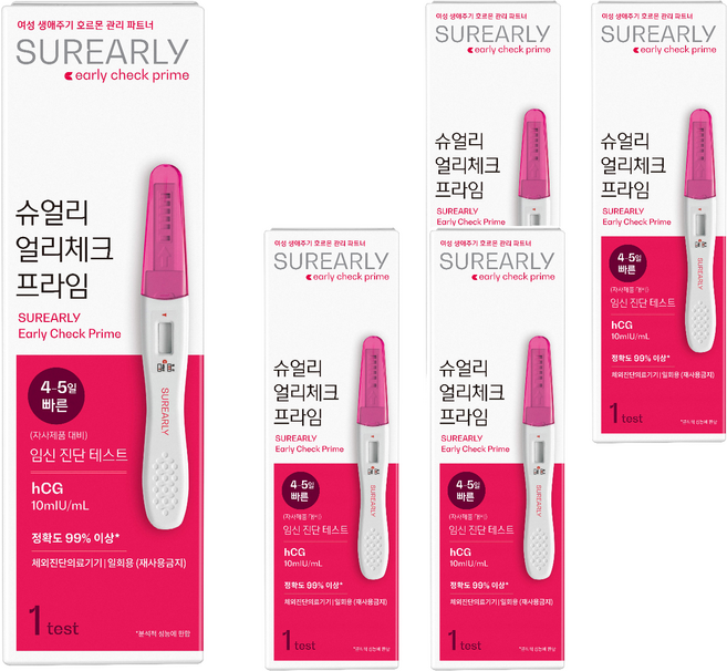 슈얼리 얼리체크 프라임 임신 진단 테스트기, 1개입, 5개