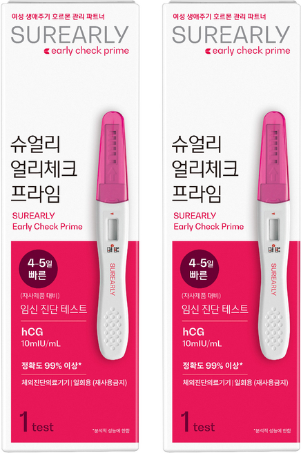 슈얼리 얼리체크 프라임 임신 진단 테스트기, 1개입, 2개